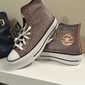 NEW Converse Dark Wine/Copper/White High top (r dark rose gold)